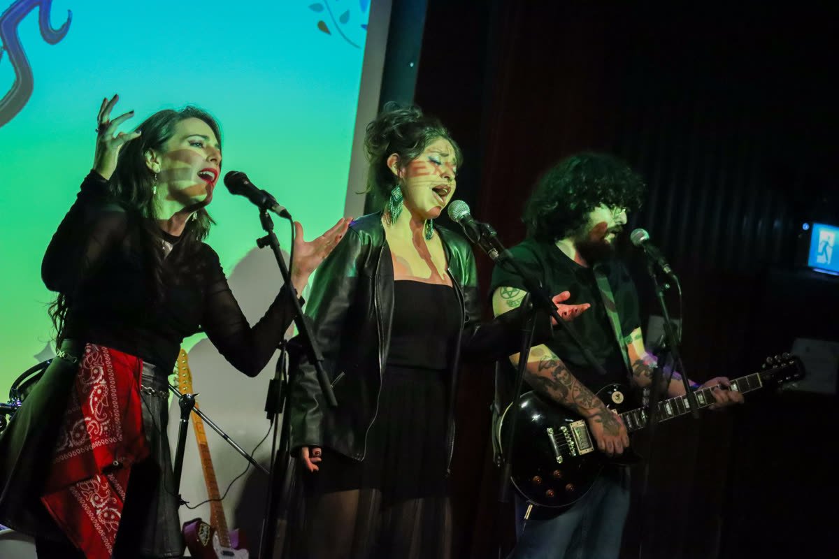 Dëmöis performing live vocals on stage