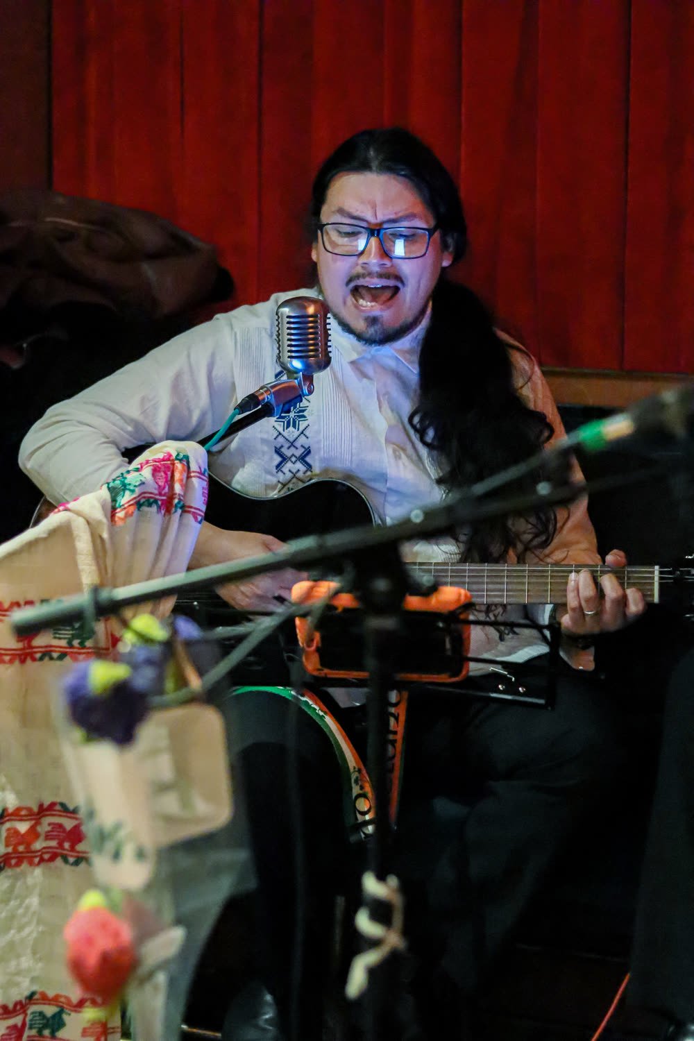 A musician performing live at The Devlin Cinema