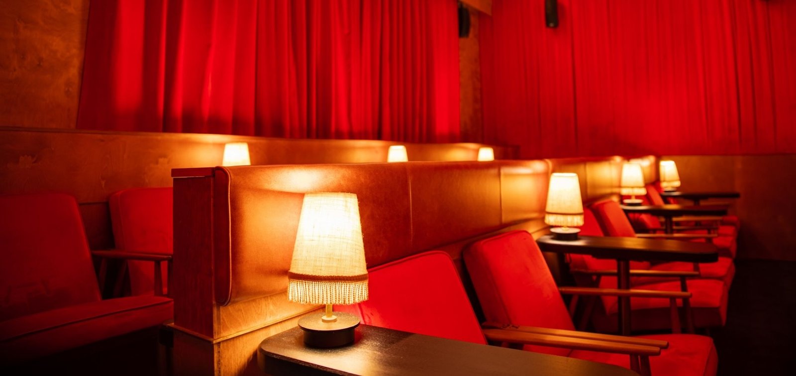 Interior seating and lamps at The Devlin Cinema